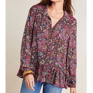 Anthropologie Maeve Janie Flounced Peasant Ruffle Bohemian Blouse Size US 8
